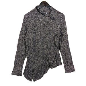 Anthropologie Knitted & Knotted Merino Wool Asymmetric Wrap Sweater Gray Large